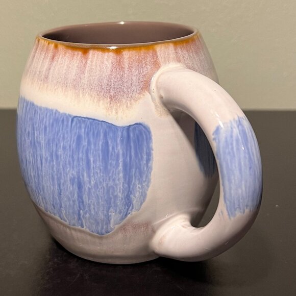 MY CAFE Handcrafted Barrel-Shaped Jumbo Drip Glaze Mug in Blue, Gray & White - Picture 12 of 16